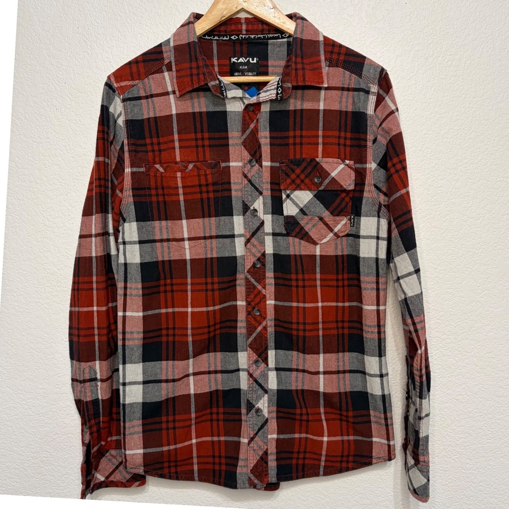 KAVU Mens Klear Above Plaid Flannel Button Down Shirt Red Black White Size M